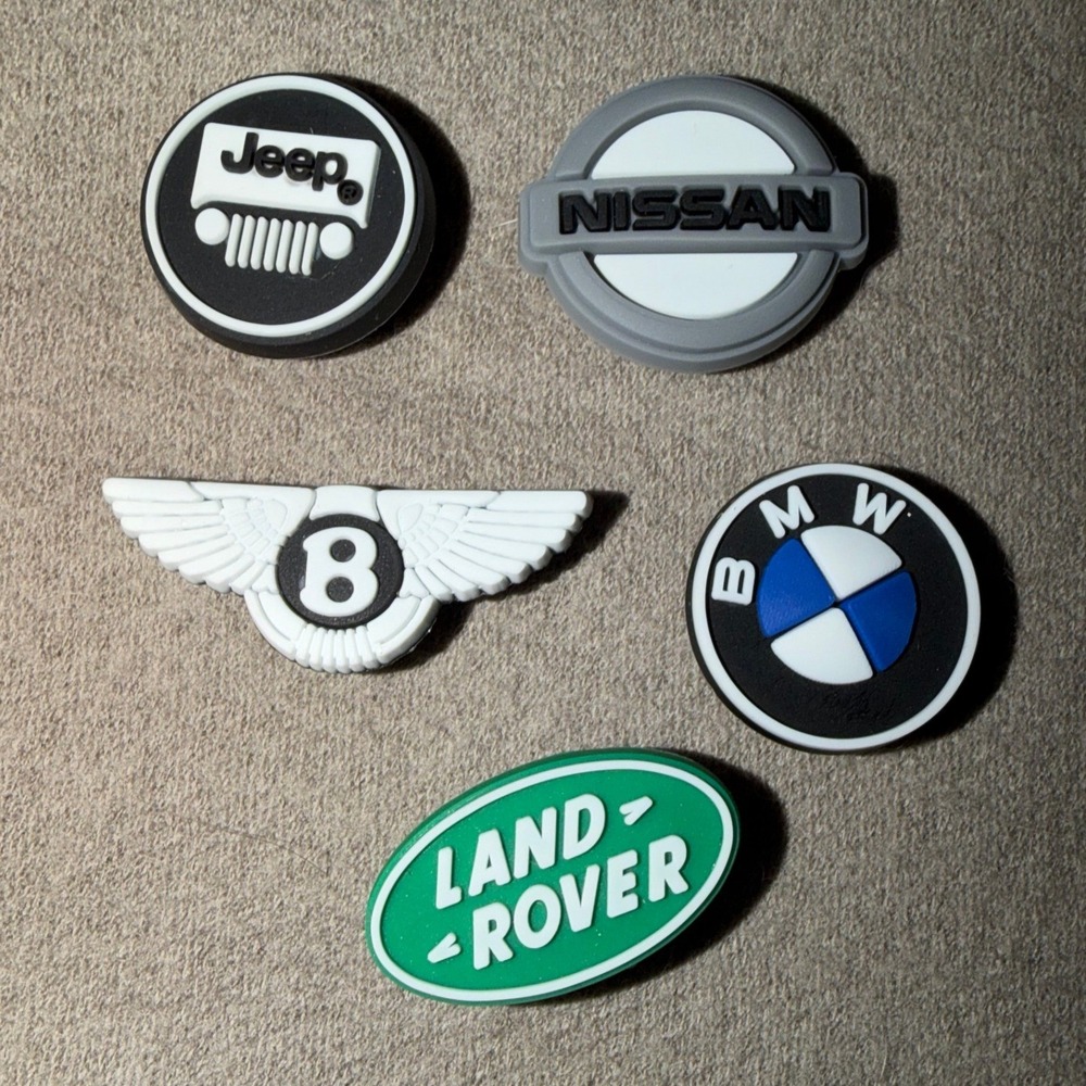 5pc Car Logo Shoe Charms Jeep Nissan Bentley BMW Land Rover Automotive